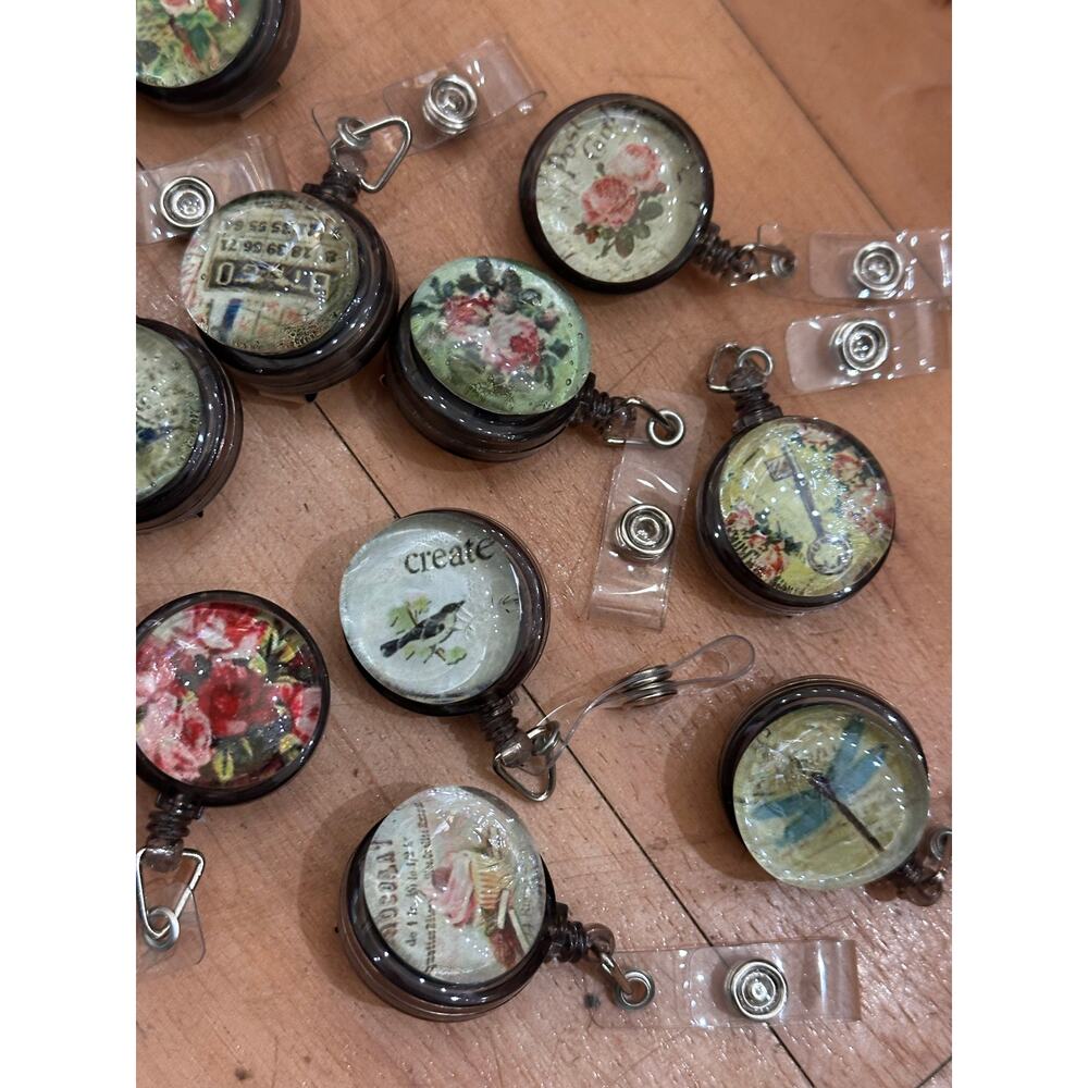 Lot of 15 Badge Reel Clips Floral Butterfly Whimsical Nurse Gift - Picture 7 of 8
